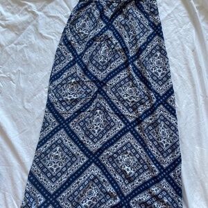 Blue and White Floral Print midi skirt